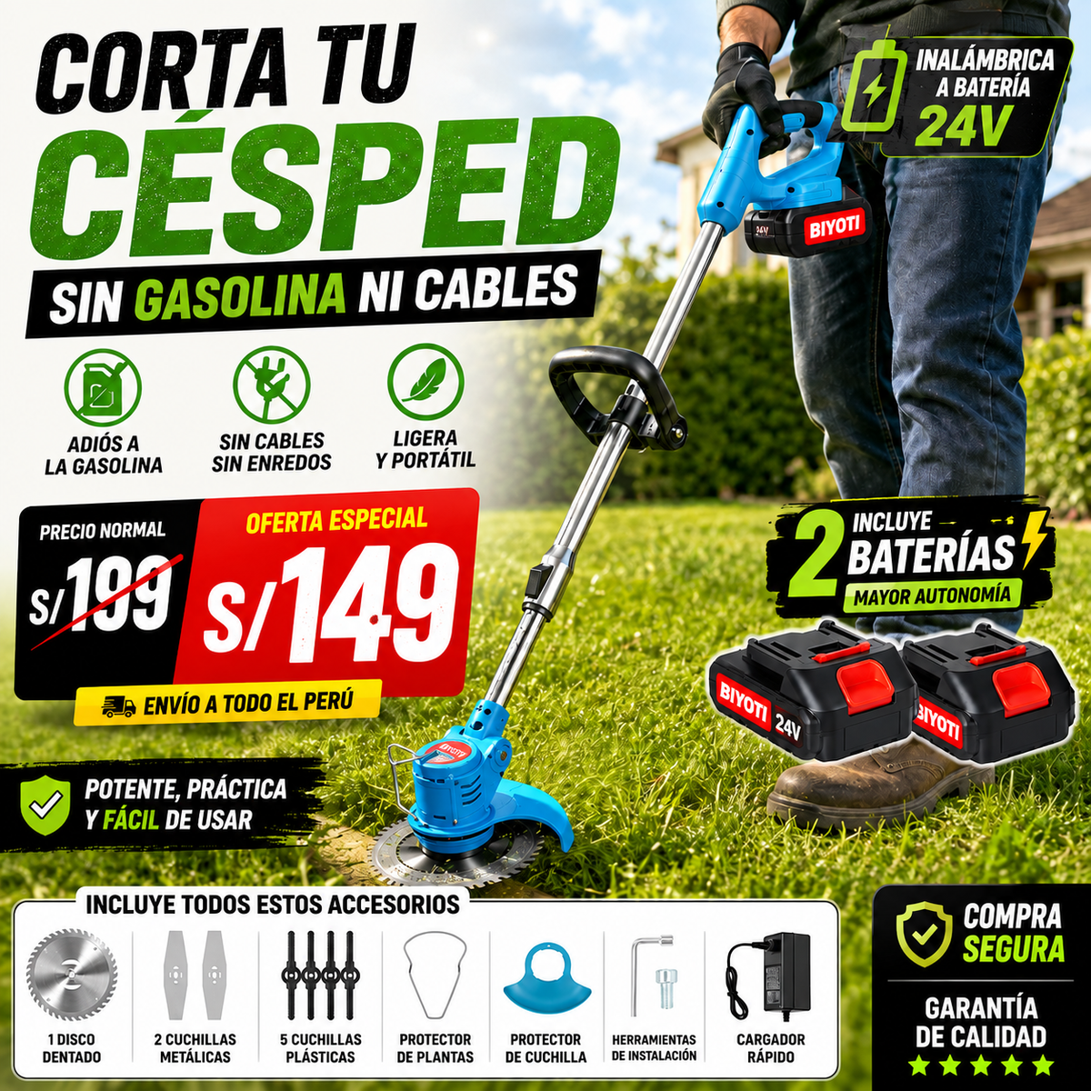 PODADORA INALAMBRICA DE CESPED BIYOTI